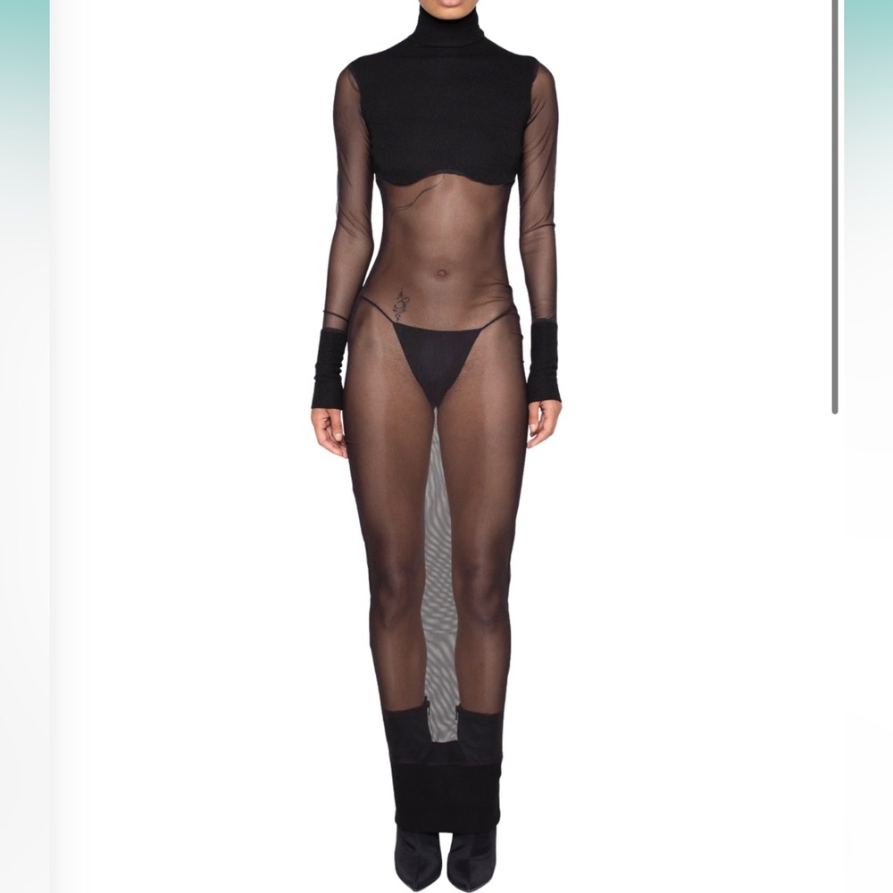 NOID - Knesh Dress - Sheer Black - Knit Turtleneck - Club Dress - Party Dress